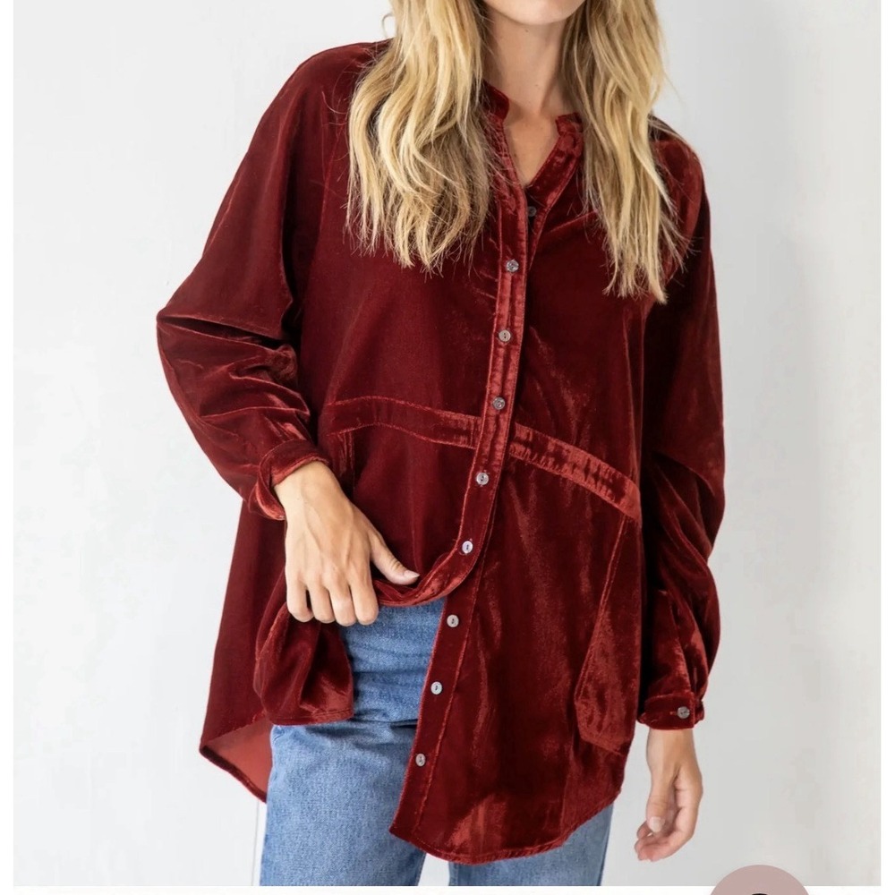 Natural‎ Life Laid Back Velvet Button Down Shirt Shacket Size XXL Rust Tunic NWT